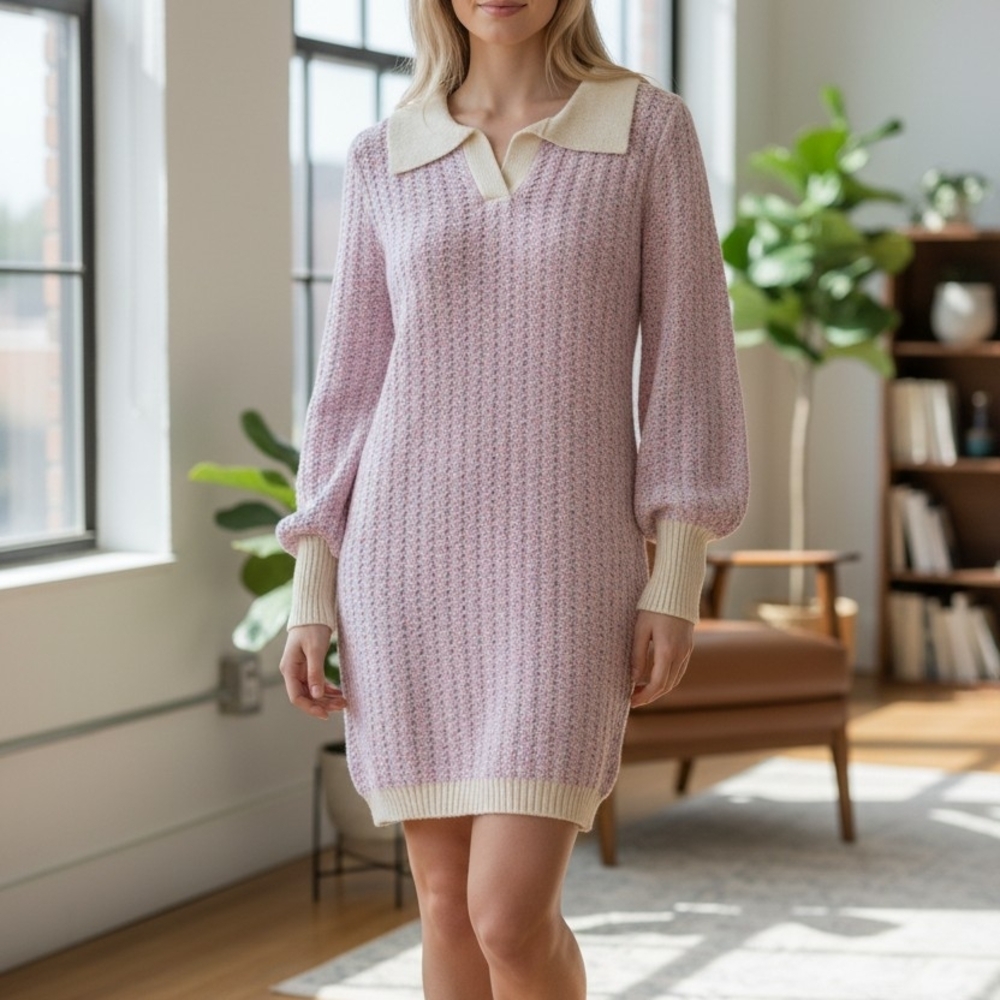 So Me Pink and Cream Knit Mini Dress